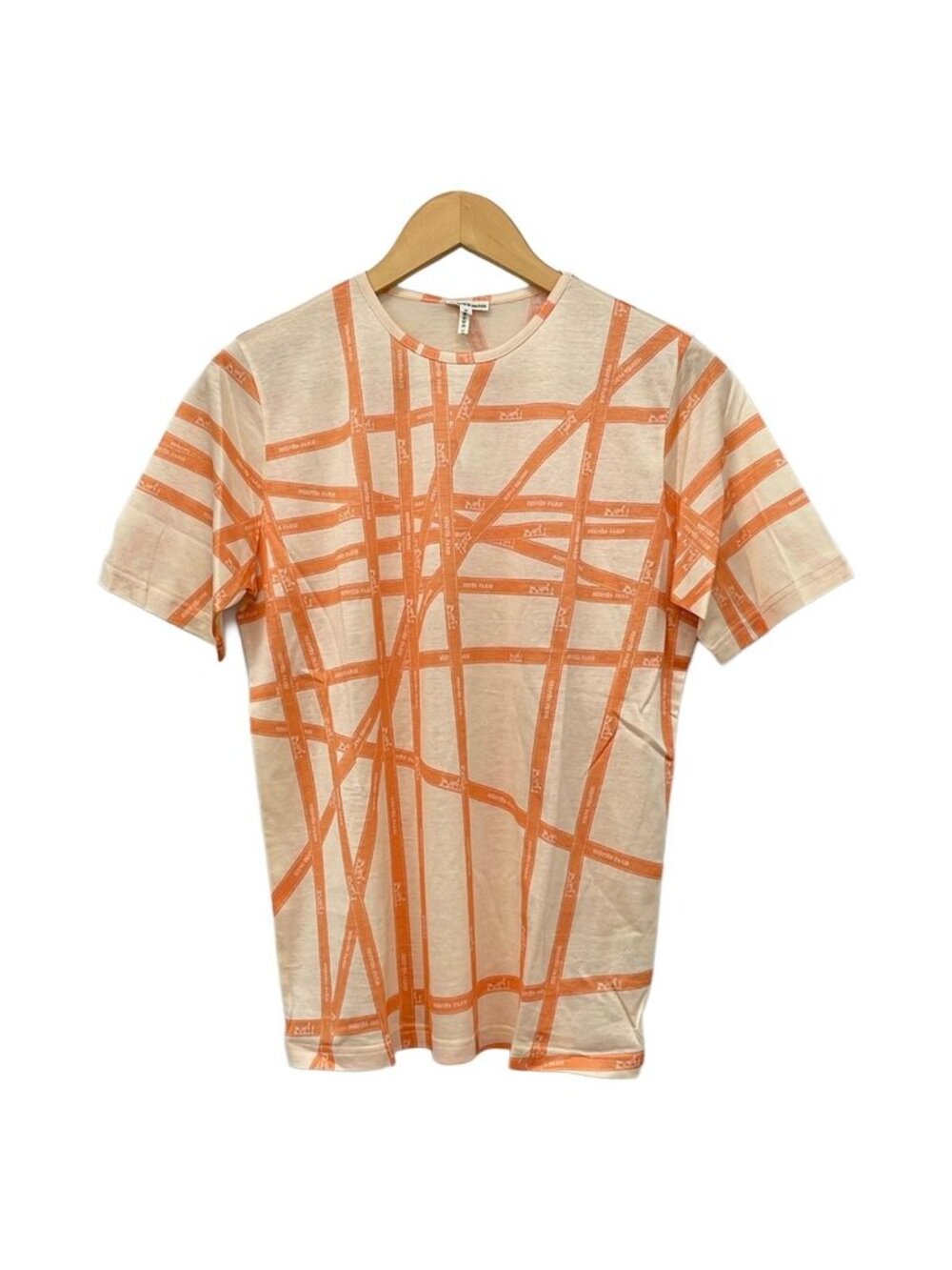 Hermes Short Sleeve T-Shirt Orange Crew Neck Bolduc Ribbon Pattern M